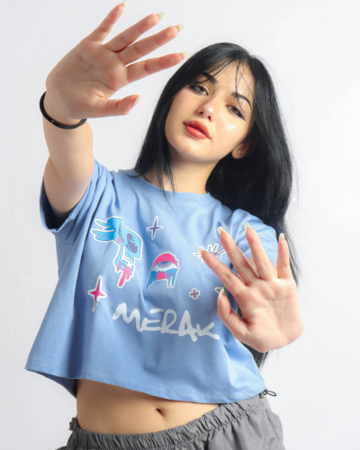 Dream Town Light Blue Crop Top-MERAKI